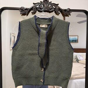 Olive Knit Tie-Neck Sleeveless Sweater Vest
